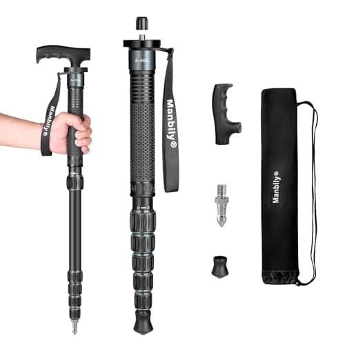 Manbily A-555L Monopods for Cameras 40cm - 155cm Camera Monopod Walking Stick with Handle Portable Compact Travel Monopod Aluminum Selfie Stick 6 Sections 7KG for DSLR Video Camcorder Stand (Grey)