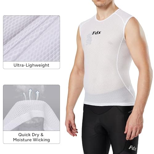FDX Cool Mesh Base Layer Sleeveless - Men, Women Summer Cycling Vest - Ultralight, Breathable, Anti-Odour Bicycle Skins Tops - Under-Shirts for Running, Gym, Workout Training (Black+White,PO2-M) — view 3