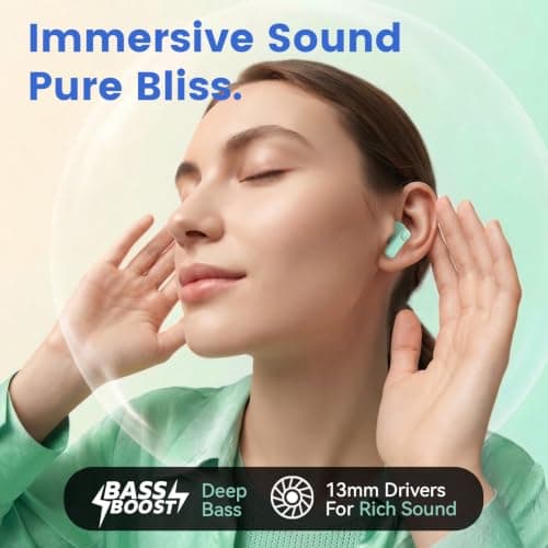 ANCwear Wireless Earbuds with Mini Handbag Case, 22H Playtime, Sage Green — view 3