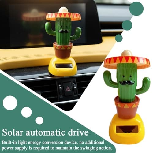 Car Dashboard Ornament – Solar Powered Rocking Cactus Doll | Cartoon Funny Auto Decoration – Unisex Toy Figure For SUV Truck Sedan – Road Trip Travel Birthday Car Interior Accessory — view 3