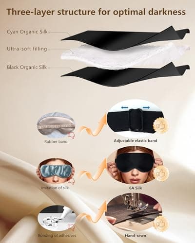 Aosun Silk Sleep Mask, 22-Momme 100% Pure Mulberry Silk Light-Blocking Eye Mask with Adjustable Strap, Hypoallergenic, Gifts for Women and Men (Black) — view 5