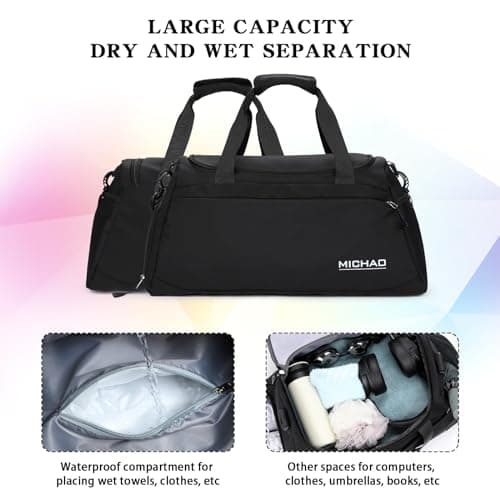 Large Gym Bag Duffle Bag with Shoes Compartment for Women Men, Black — view 4