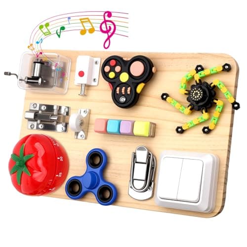 Dilabnda Montessori Busy Board Wooden Fidget Sensory Toy for Toddlers, Activity Board Educational Travel Toy for Plane Fine Motor Skills Gift for Boy Girl