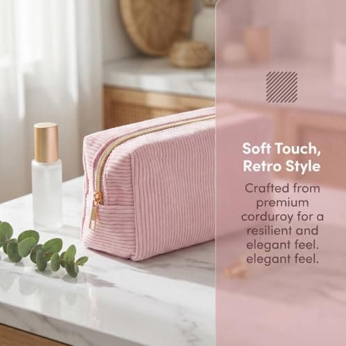 Corduroy Small Makeup Bag for Women, Mini Travel Cosmetic Pouch with Zipper, Portable Toiletry Wash Bag for Handbag, Cute Skincare Organiser for Girls — view 6