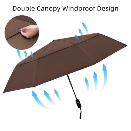 TradMall Travel Umbrella 42/45 Inches Double Vented Canopy, Brown, 45 Inches, Classic — view 3