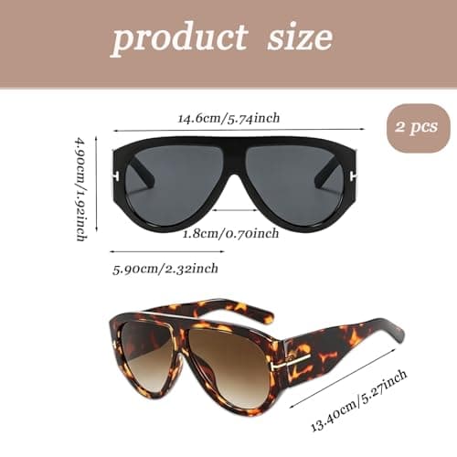Rndqw 2Pcs Sunglasses Womens, Retro Style Oversized Sunglasses Women, Fashion-Conscious Womens Sun Glasses, for Daily Driving, UV Protection, Travel Vacations and Outdoor Activities — view 2