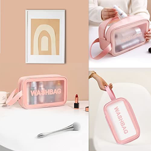 Clear Toiletry Bag, Clear Makeup Bags Waterproof Travel Toiletry Bag PVC Traveling Accessories Organizer Wash Bag Portable for Women Men (M-Pink) — view 3