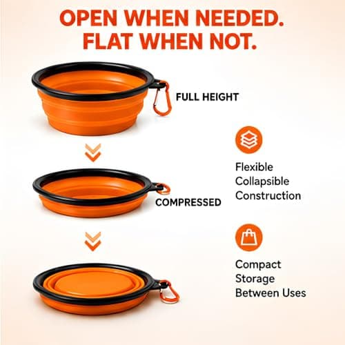 2Pcs Collapsible Silicone Travel Dog Bowl - Portable Pet Water & Food Dish with Carabiner Clip, Pet Water & Food Travel Dog Bowl, Collapsible Dog Bowl,Collapsible Dog Water Bowls for Cats Dog (Orange) — view 4