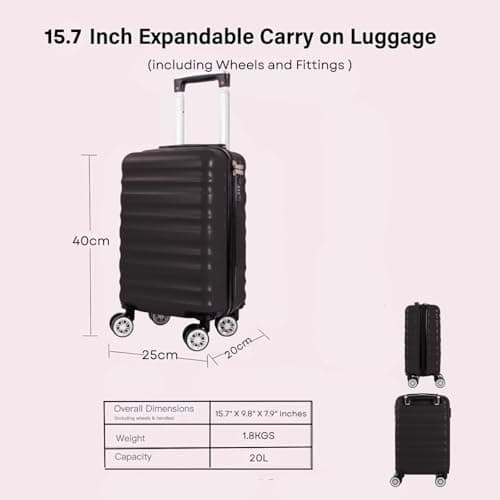 40x25x20cm Underseat Cabin Suitcase with Removable Wheels – Soft Shell Carry on Lightweight Spinner Luggage Trolley Detachable Wheels 1628 (Black) — view 6