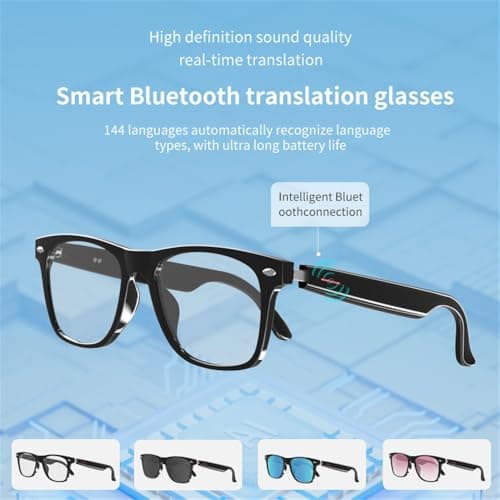 CatXQ AI Smart Glasses for Men & Women - Bluetooth Translation Glasses, Noise Cancelling Audio & Blue Light Filtering & Interchangeable Sunglass Lenses (Black/Blue/Pink) for Office & Outdoor - Black — view 2