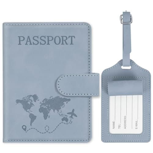 AOOTE Passport Cover and Suitcase Tag Set, PU Leather Passport Cover with RFID Blocking, Passports Covers and Luggage Tag with Card Slots, Passports Ticket Boarding Passes Credit Card Business Cards