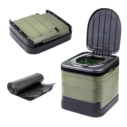 Crystals 24L Portable Camping Toilet – Compact Outdoor Travel Potty Loo for Caravan, Folding Toilet, Fishing, Hiking, Festivals & Picnics – Lightweight, Easy-Clean Design (Green/Black)