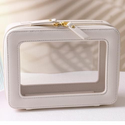 SANHECUN Toiletry Bag Waterproof Cosmetic Organizer with Hanging Hook for Travelling, White, Carry on 8 inch, Wash Bag — view 2