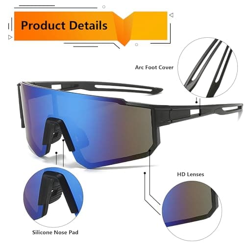 JXCTNNU Polarized Cycling Sunglasses Ski Goggles UV400 Protection Windproof Cycling Glasses Outdoor Sports Goggles Men Women with Case and Glasses Cloth for Bicycle Motorbike Hiking Ski (Black Blue) — view 4