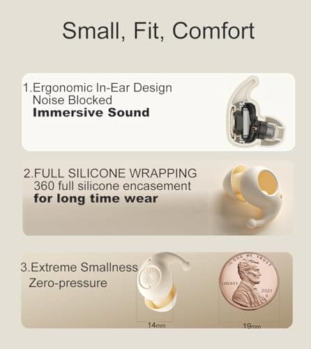 eleror Small Earbuds for Small Ears, Invisible Mini Bluetooth Earbuds, Tiny Low Profile Wireless Earphones with ENC Mic, Skin Tone, Comfortable Fit for Sleep Travel Work — view 4