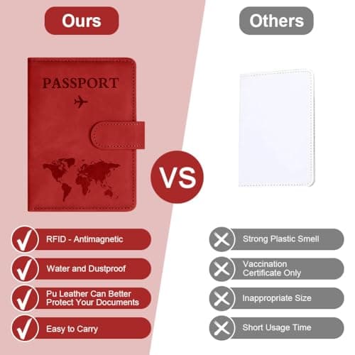 OFFCUP Passport Holder Cover, PU Leather Passport Cover and Luggage Tag Set with RFID Blocking Travel Wallet, Universal Travel Wallet Case Organiser for Money, Boarding Passes, Credit Cards Red — view 6