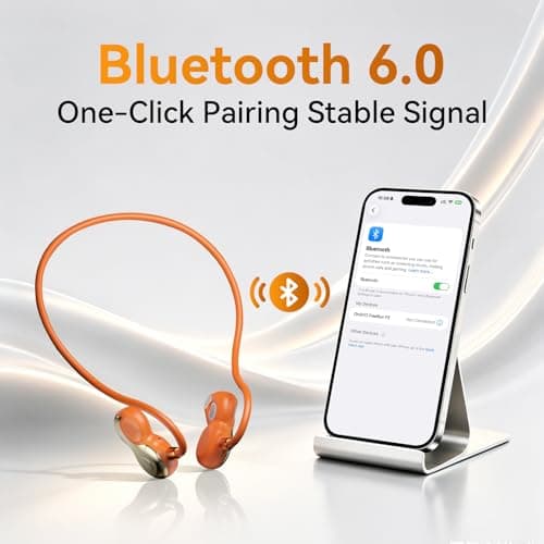 OHAYO Running Headphones Wireless, Open Ear Headphones Wireless, Bluetooth V6.0 Earphones, Noise Cancelling Mics, IPX7 Waterproof,10h Playtime for Running, 2h Magnetic Fast Charging (Orange) — view 3