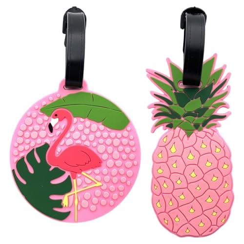 ApexPine 2 Pcs Flamingo & Pineapple PVC Luggage‑Tags for Suitcase Travel