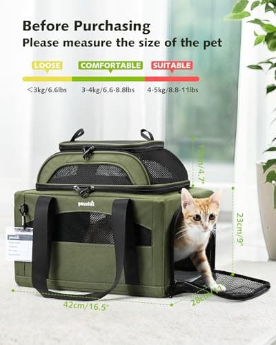 pecute Cat Carrier Top Expandable, Airline Approved Cat Carrier, Green — view 2