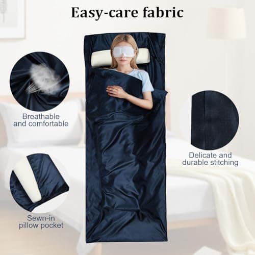 Aolso Sleeping Bag Liner, Lightweight Travel Sheet for Adults, 220 x 90 cm Camping Sheet, Ultralight Sleeping Bag Liner, Ideal for Camping, Hotels, Backpacking and Summer Trips-Blue — view 3