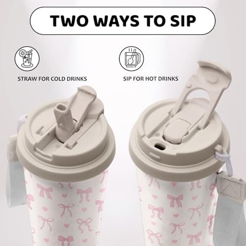 NEIUJADK Pink Bow Tumbler Stainless Steel 2-in-1 Lid Coffee Tumbler 18 oz Coquette Bow Print Insulated Travel Coffee Mug Bows Water Bottle for Women Girls Birthday Christmas — view 4