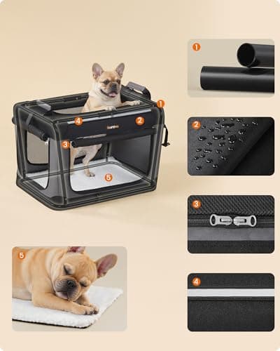 Feandrea Collapsible Dog Crate, Portable Pet Travel Crate for Small Dogs, 60 x 42 x 42 cm, Oxford Fabric Pet Carrier with Mesh Doors, Storage Pocket, Ink Black PDC016B01 — view 6