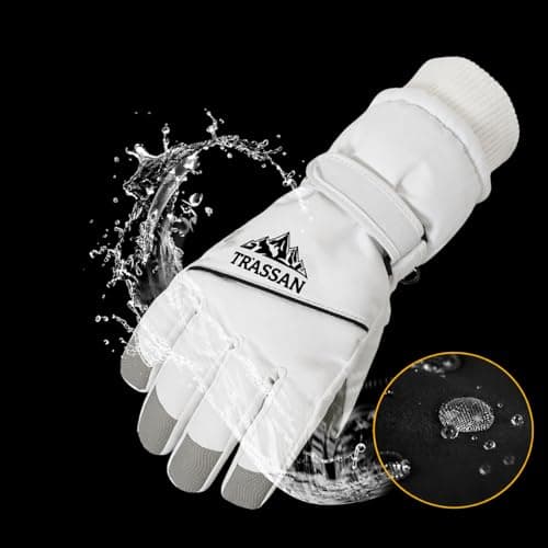 Trassan Ski Gloves for Men & Women – Waterproof Thermal Winter Gloves, Windproof, Touchscreen Compatible (White, Women's Medium) — view 3