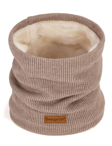 Beesgarden Winter Neck Warmer Snood with Gift Box and Greeting Card, Soft and Comfortable Fluff Lining, Outdoor Warm Scarf for Walking Cycling Hiking Skiing - Kaki