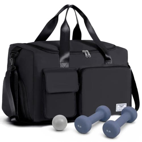 FIORETTO Gym Bag Womens, Sports Bag with Shoe Compartment, Black