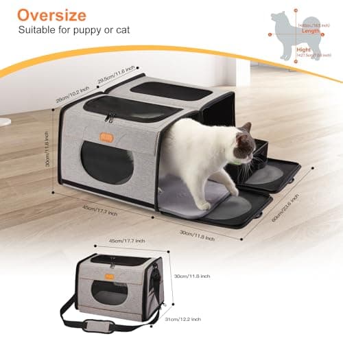 ICREATE.X Large Cat Carrier, Travel Litter Box for Cats, Collapsible Dog Crate, One for Litter Box and soft cat cage 2-in-1 Double Pet Carrier bag — view 6