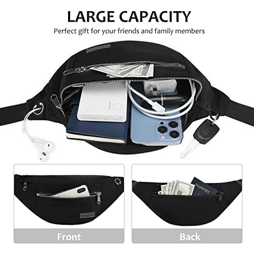 MAXTOP Large Bumbag Waist Fanny Pack Running Belt for Men Women Unisex Bum Bag with Headphone Jack and 4-Zipper Pockets Adjustable Belt for Travel Running Jogging Workout Hiking Gifts Iron Black — view 3