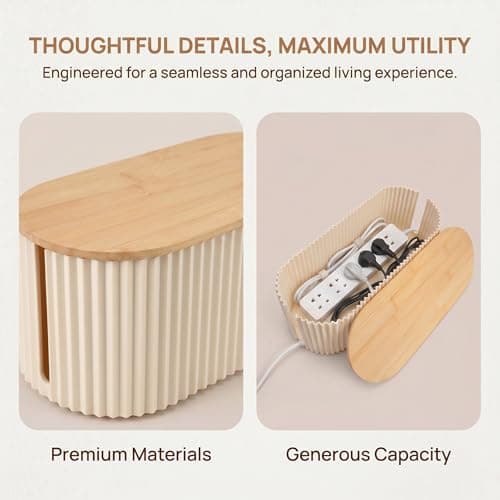 Cable Tidy Box, Cable Management Box with Bamboo Lid, 33×13×11cm — view 5
