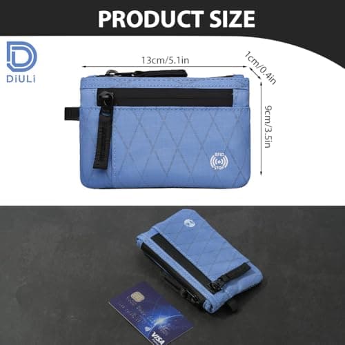 DiULi Secure RFID Blocking Wallet for Men | Slim Card Holder with Metal Zip & Coin Pocket | Durable Nylon Travel Zip Pouch | Compact EDC Wallet | Sky Blue — view 2