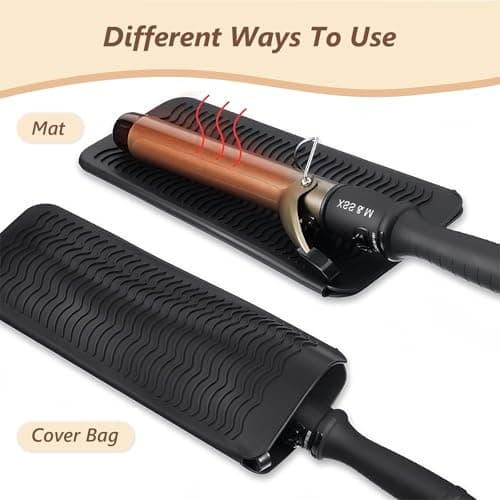 Flintronic Silicone Heat Resistant Mat, Heat Resistant Silicone Mat Pouch for Curling Irons, Heat Proof Protection Mat for Travel Home Salon Flat Iron Hair Styling Tools, Black — view 3
