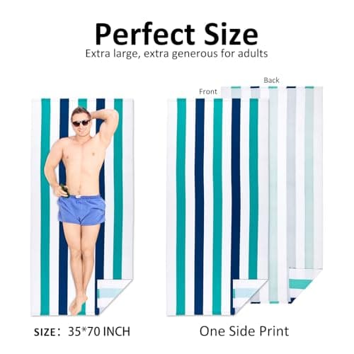 Ouxiaobai Large Oversized Beach Towel - Microfiber Sand Free 35 x 70 Inch Quick Dry Lightweight Pool Towel for Adults, Thin Striped Swim Towel (Turquoise) — view 3