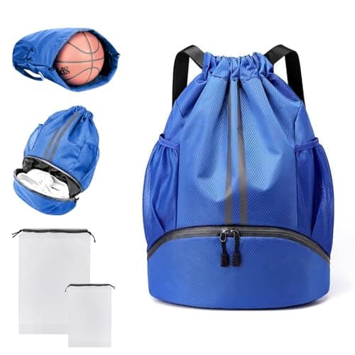 PE Drawstring Bags, Waterproof Unisex Swimming Sports Gym Blue Backpack