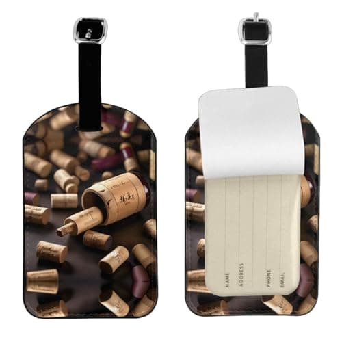 Wine Bottle Cork Print Suitcase Luggage Tag, Leather Suitcase Tags, with Privacy Name Address Labels