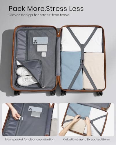 Kono Large Hard Shell Suitcase, Lightweight ABS+PC Checked Luggage, Black — view 4