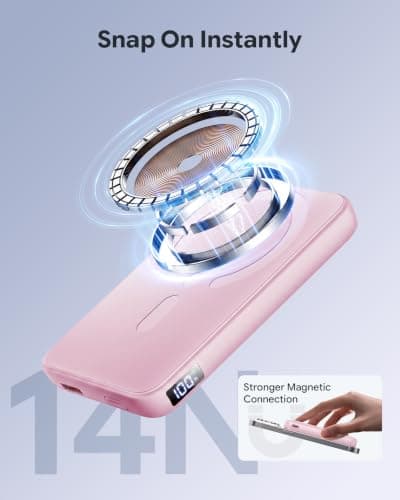 For MagSafe Power Bank, 12000mAh Portable Charger 22.5W with Stand, Pink — view 3