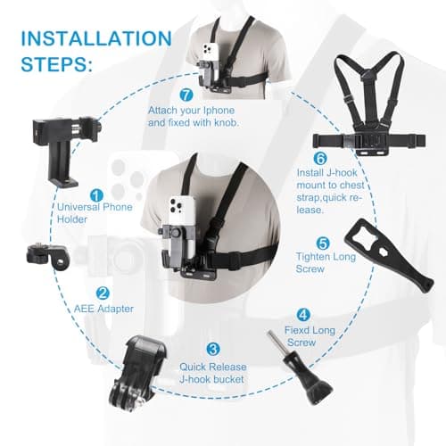 PellKing Mobile Phone Chest Mount Harness Strap Holder Cell Phone Clip Action Camera POV for Samsung iPhone Plus etc — view 4