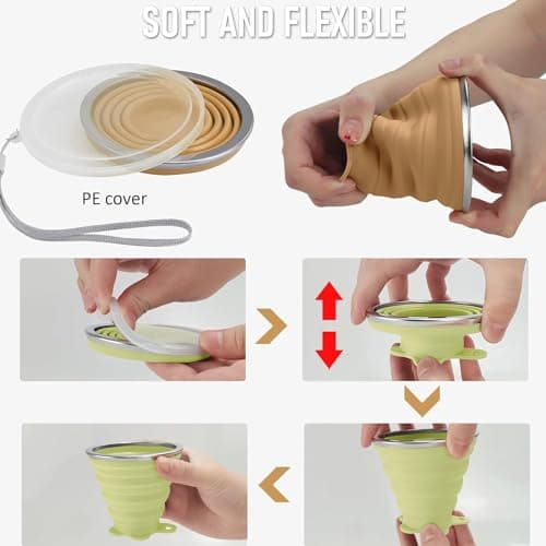 ddLUCK Silicone Foldable Cups, Travel Camping Mug with Plastic Sealing Lid — view 4