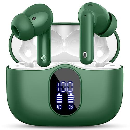 Wireless Earbuds, Bluetooth 5.4 Headphones In Ear with 4 ENC Noise Cancelling Mic, 2026 Bluetooth Earphones Mini HI-FI Stereo Sound, LED Display Wireless Headphones 36H Playtime IP7 Waterproof, Green