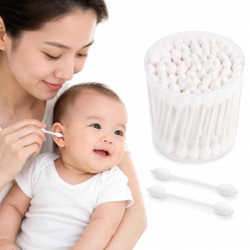 Beavorty Baby Cotton Buds [56 Pack], Organic Bamboo Swabs with Safety Double Tips, Plastic-Free & Biodegradable Eco Sticks for Newborn Ear, Nose and Navel Cleaning, 100% Pure Natural Cotton