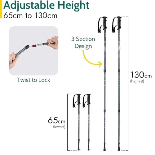 Trail Telescopic Walking Poles, 2 Pack, Adjustable 65–135cm, Black — view 2