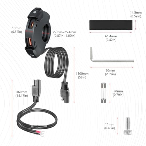 URAQT Waterproof Motorcycle USB Socket, 18W QC and 30W PD Type-C Fast Charging Car Charger with IP65 Waterproof Cover for 12V/24V Motorcycle, Camper Car, RV, Motorcycle, Boat, Yacht — view 2