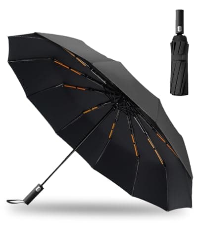 Trongle Automatic Umbrella Windproof Strong, Compact Umbrella with 12 Ribs Reinforced Frame, Double-Layer Canopy and Teflon Quick-Drying Sunscreen Coating Travel Umbrellas for Rain and Sun Protection