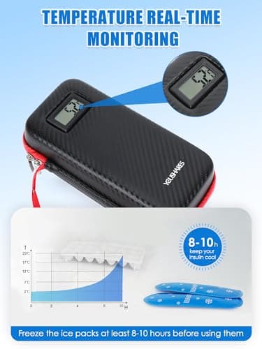 YOUSHARES Temperature Insulin Cooler Travel Case - Large Capacity Insulin Pen Case with 2 Big Ice Packs, Insulin Travel Case for Diabetes Supplies (Black) — view 2
