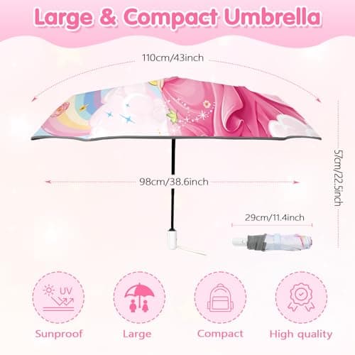 Decalsweet Kids Folding Umbrella,Windproof Automatic UV Umbrella Princess — view 5
