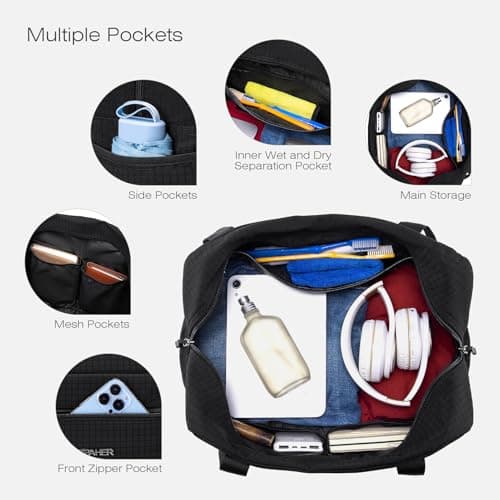 SPAHER for Ryanair Cabin Bags 40x30x20 Underseat Wizzair Carry on Hand Luggage Foldable Travel Duffel Flight Bag Women Men 25L with Wet Pockets Holdall Tote for Overnight Airplane Weekend — view 5