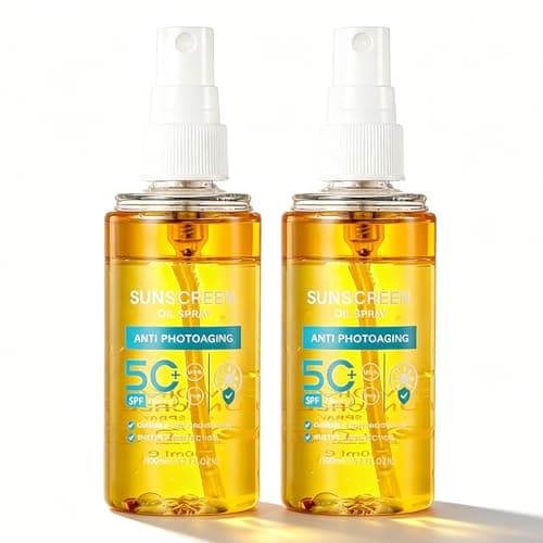 Sunscreen Oil Spray SPF 50, Water-Resistant Sunscreen Spray for Face & Body, Hydrating Travel Size Sunscreen Spray, Non-Greasy Fast-Absorbing for All Skin Types (2pc)